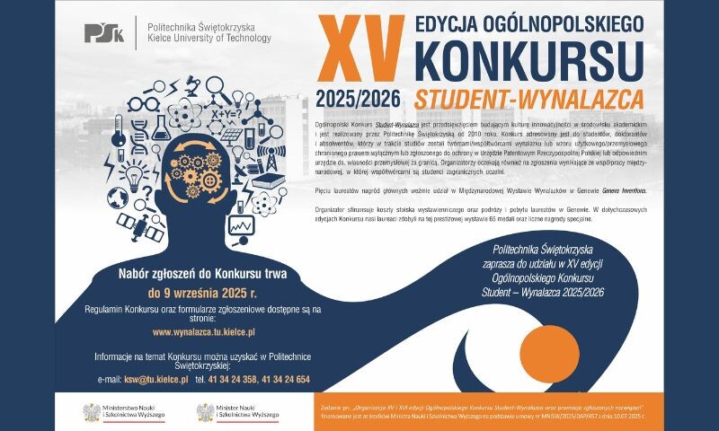 XV edycja Ogólnopolskiego Konkursu Student-Wynalazca - nabór do 9 września