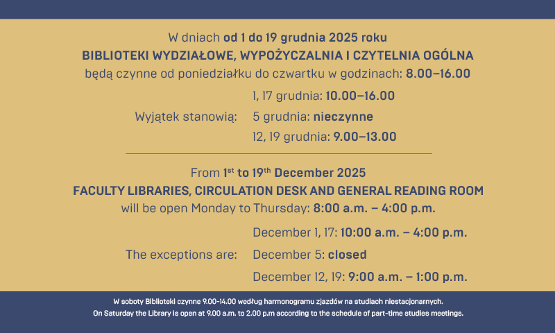 Godziny otwarcia Biblioteki w grudniu