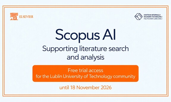 grafika z info o bezpłatnym dostepie testowym do Scopus AI od Elsevier / logotypy: Elsevier i CINT