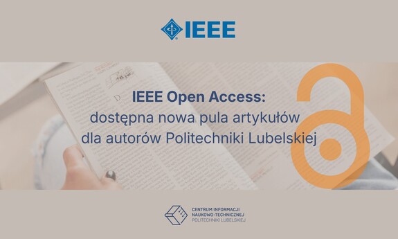 Grafika utrzymana w beżowej kolorystyce z informacją o nowej puli artykułów IEE, logotyp IEE i CINT w górnej i dolnej części grafiki