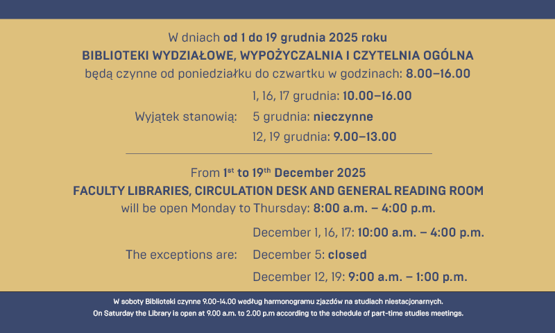 Godziny otwarcia Biblioteki w grudniu